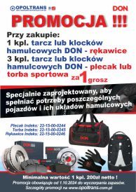   Plakat z promocją na tarcze i klocki hamulcowe DON  